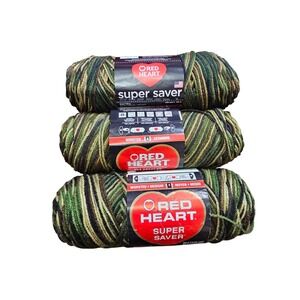 Red Heart Super‎ Saver Yarn Camouflage Green Brown Acrylic Worsted Weight
